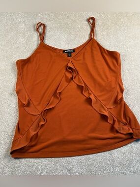 Express Tank Flirty Ruffle Front Burnt Orange Spaghetti Strap V Neck Women's S